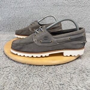 Timberland Noreen 3-Eye Lug Boat Shoe Womens 8 Grey Leather A1XHE A3198